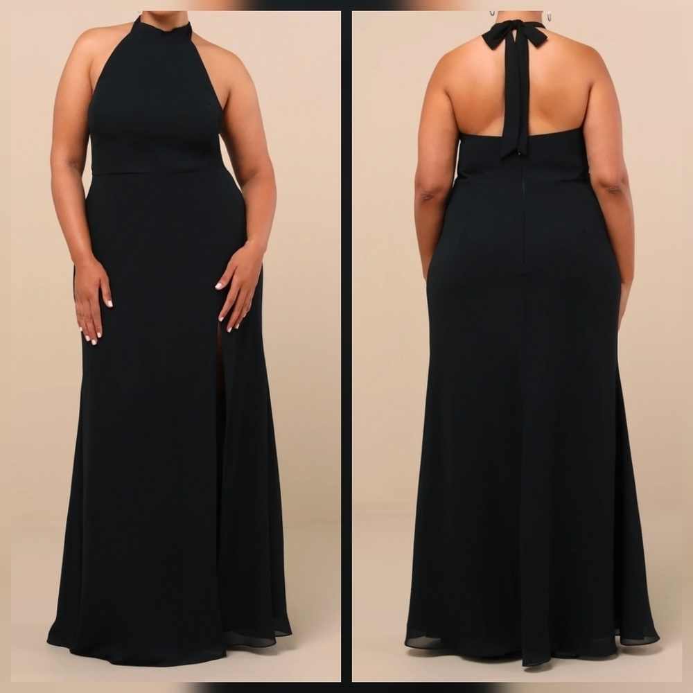 Lulus XL Captured Your Heart Black Halter Maxi Dress, Size XL